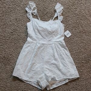 Altar'd State White Eyelet Romper with Ruffle Details Size Large